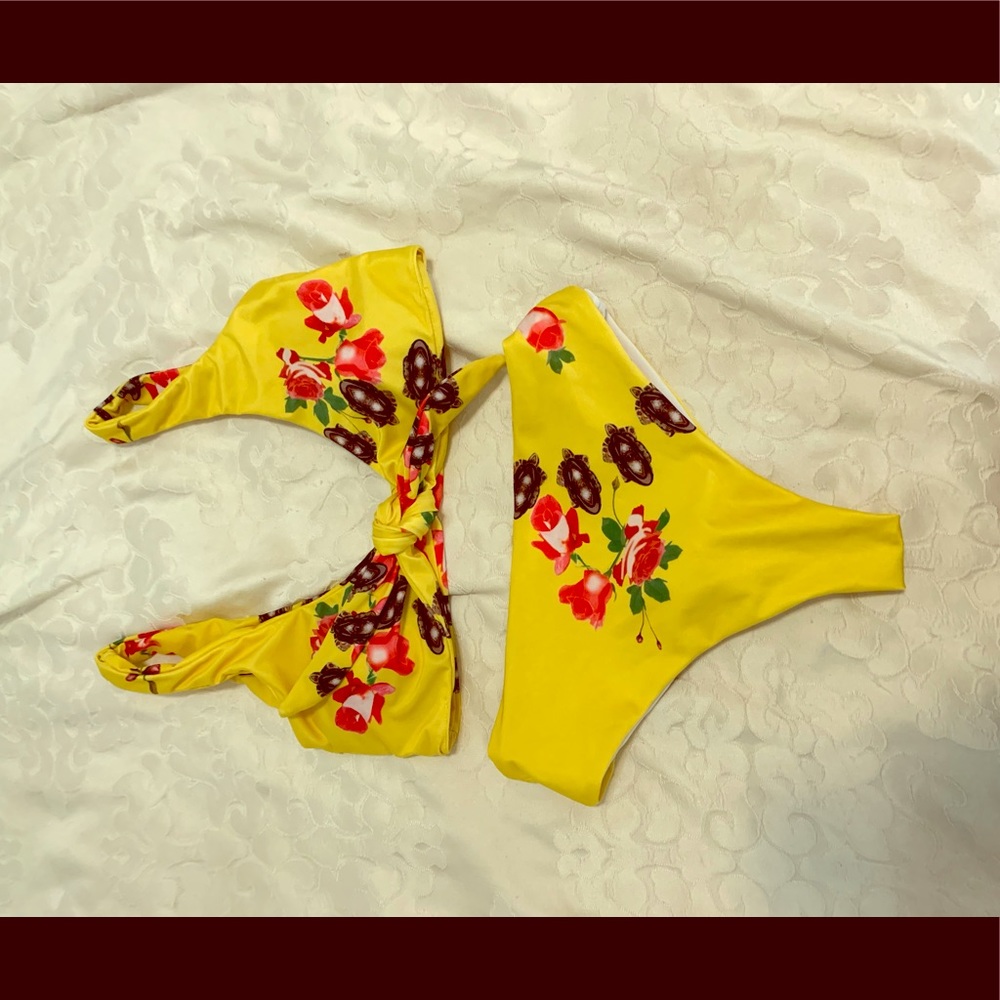 yellow floral swimsuit